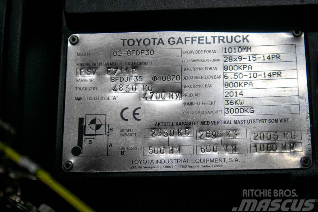 Toyota 02-8FDF30,dieselmotviktstruck med 4700 mm lyfthöjd Diesel gaffeltrucks