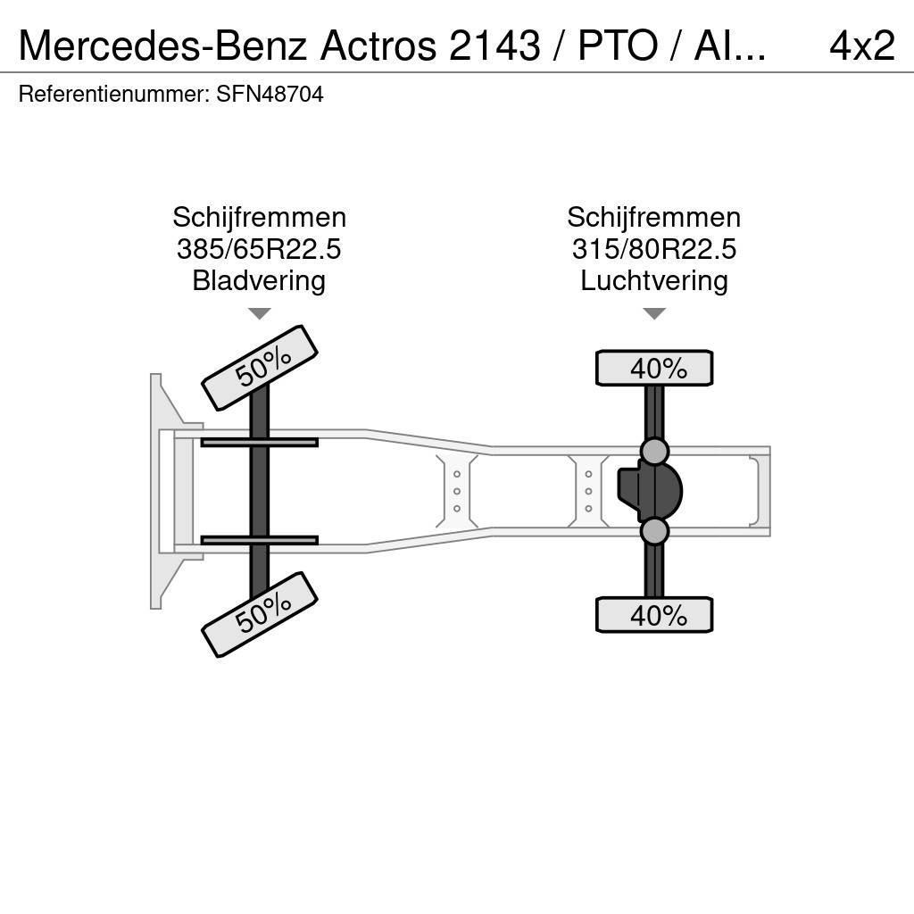Mercedes-Benz Actros 2143 / PTO / AIRCO/ 10 ton vooras Trækkere