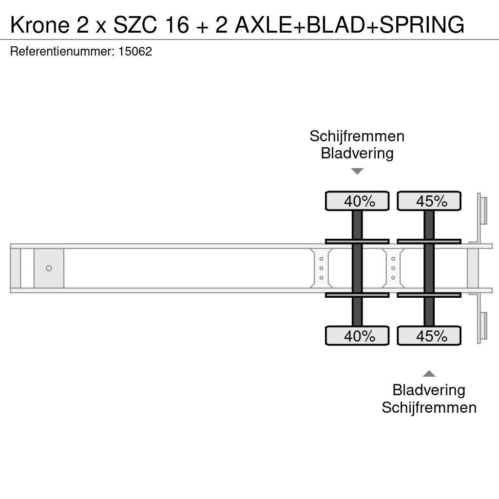 Krone 2 x SZC 16 + 2 AXLE+BLAD+SPRING Semi-trailer med containerramme