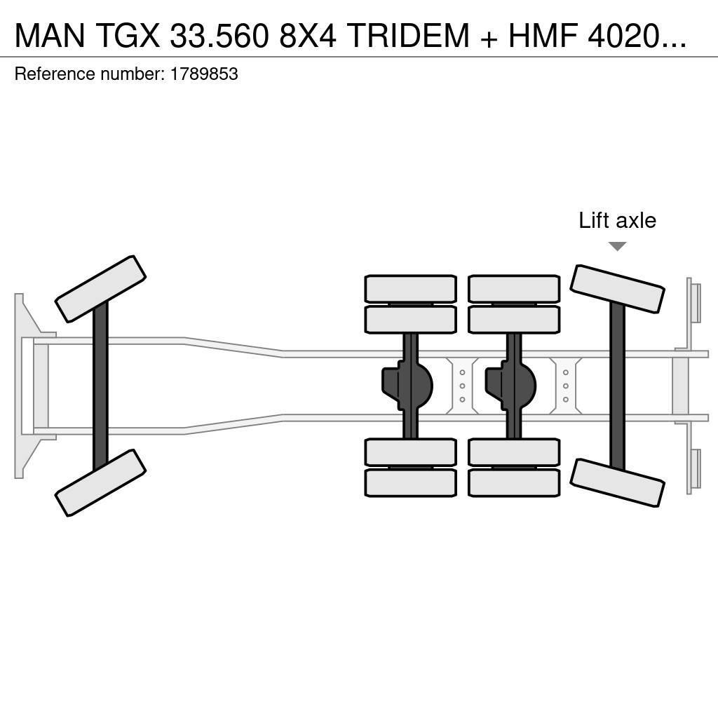 MAN TGX 33.560 8X4 TRIDEM + HMF 4020-K8 KRAAN/KRAN/CRA Lastbil med kran