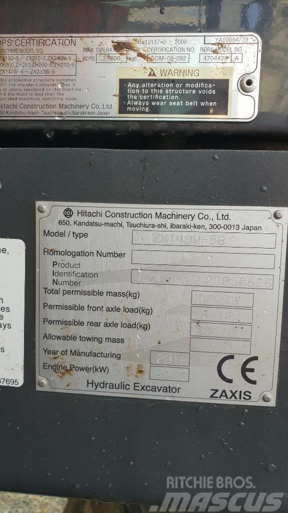 Hitachi ZX140W Gravemaskiner på hjul
