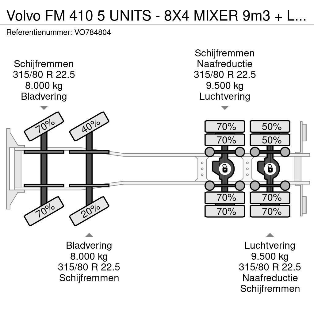 Volvo FM 410 5 UNITS - 8X4 MIXER 9m3 + LIEBHERR CONVEYOR Betonbiler