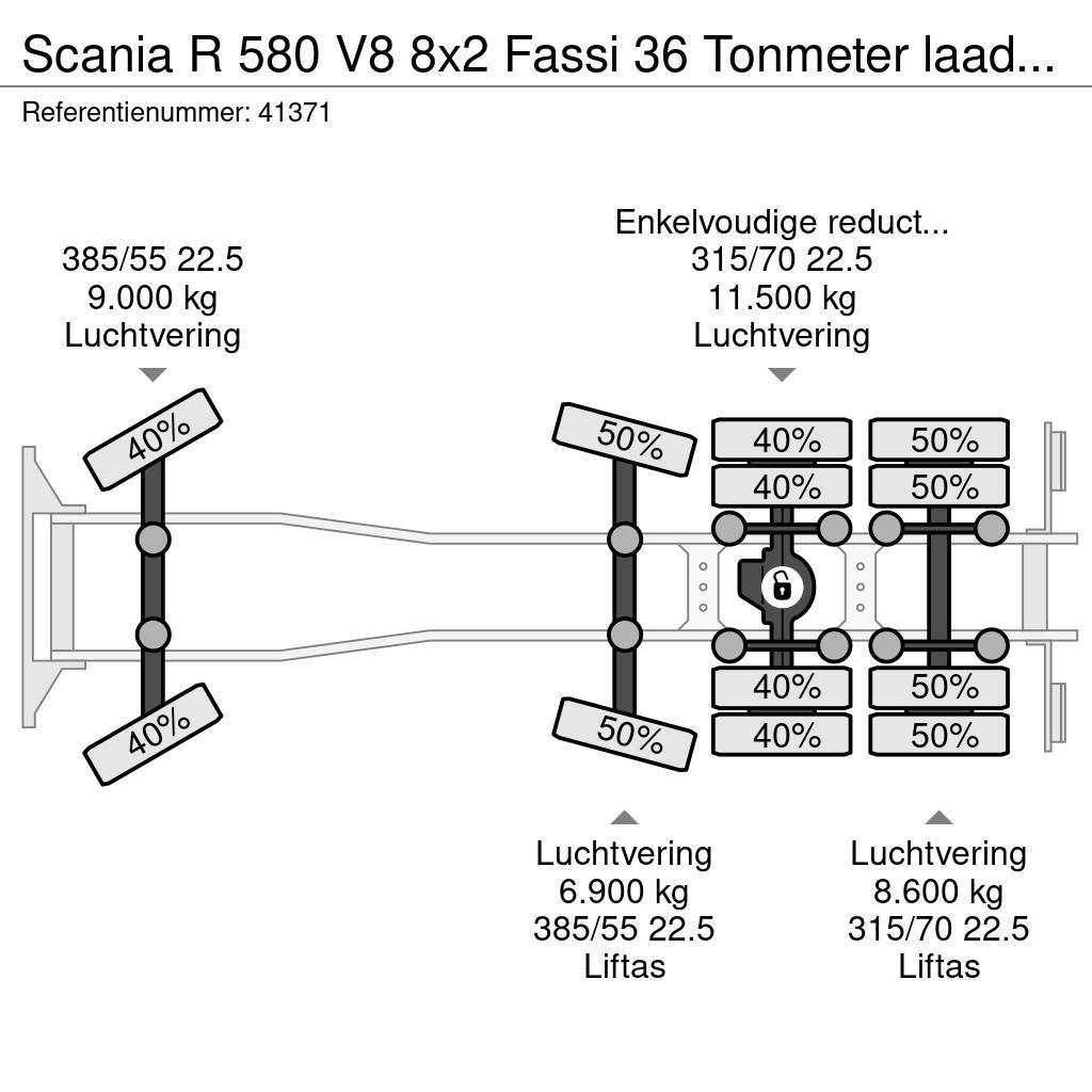 Scania R 580 V8 8x2 Fassi 36 Tonmeter laadkraan + Fly jib Kraner til alt terræn