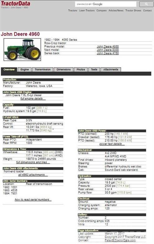 John Deere 4960 Traktorer