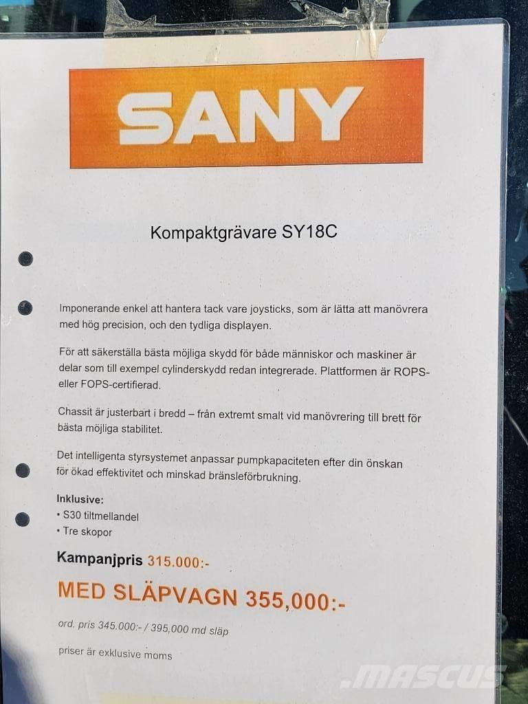 Sany 1.8 T Minigrävare med släp Minigravemaskiner