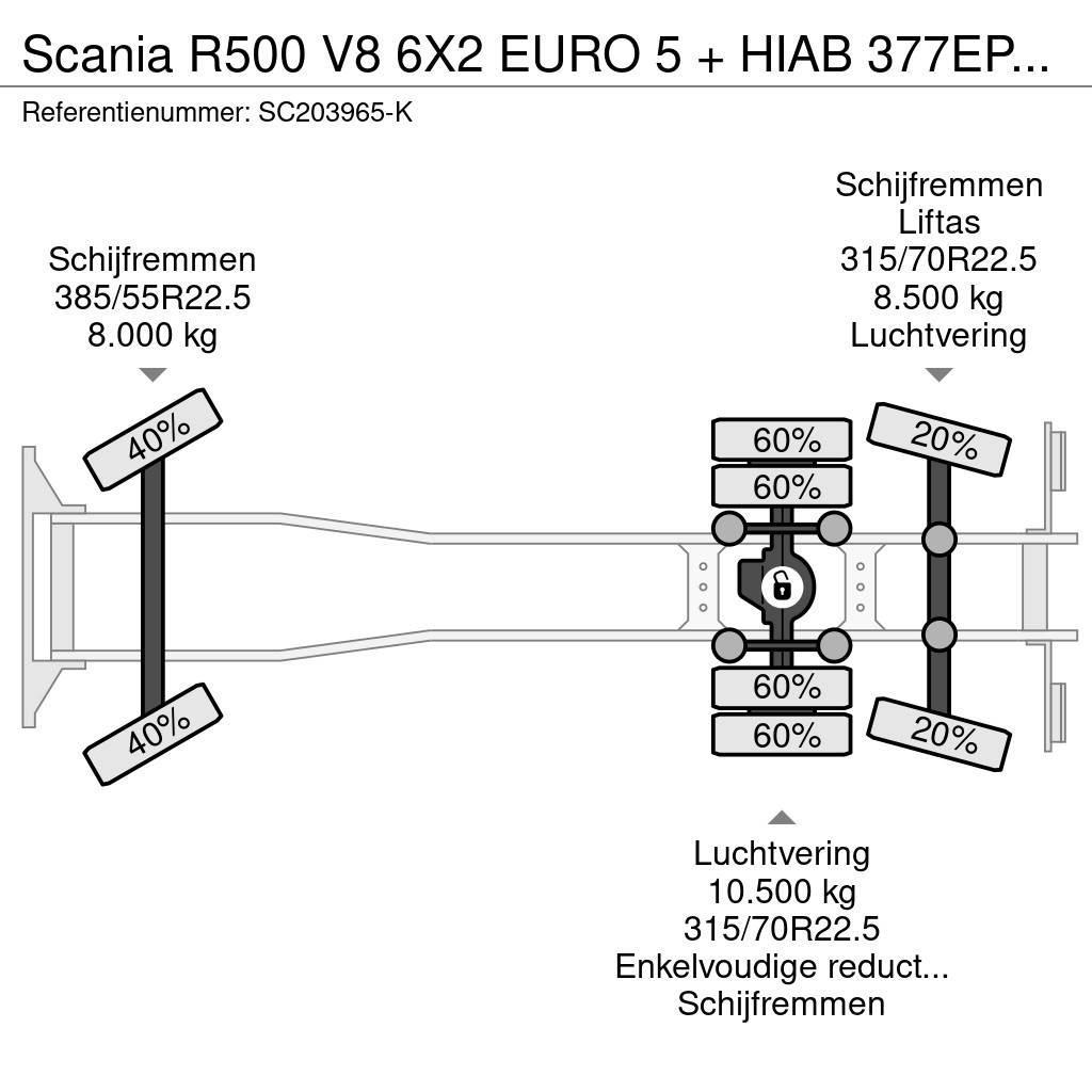 Scania R500 V8 6X2 EURO 5 + HIAB 377EP-4XS + REMOTE CONTR Kraner til alt terræn