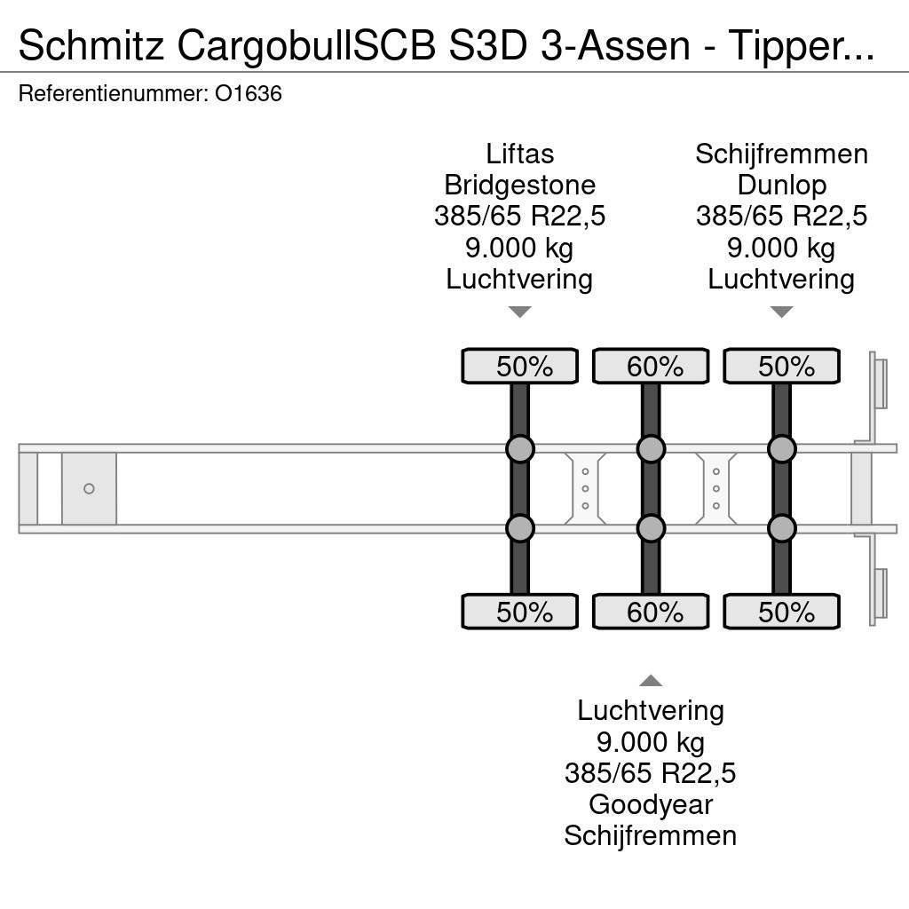 Schmitz Cargobull SCB S3D 3-Assen - Tipper 46m³ - Steel/Steel - Lift Semi-trailer med tip