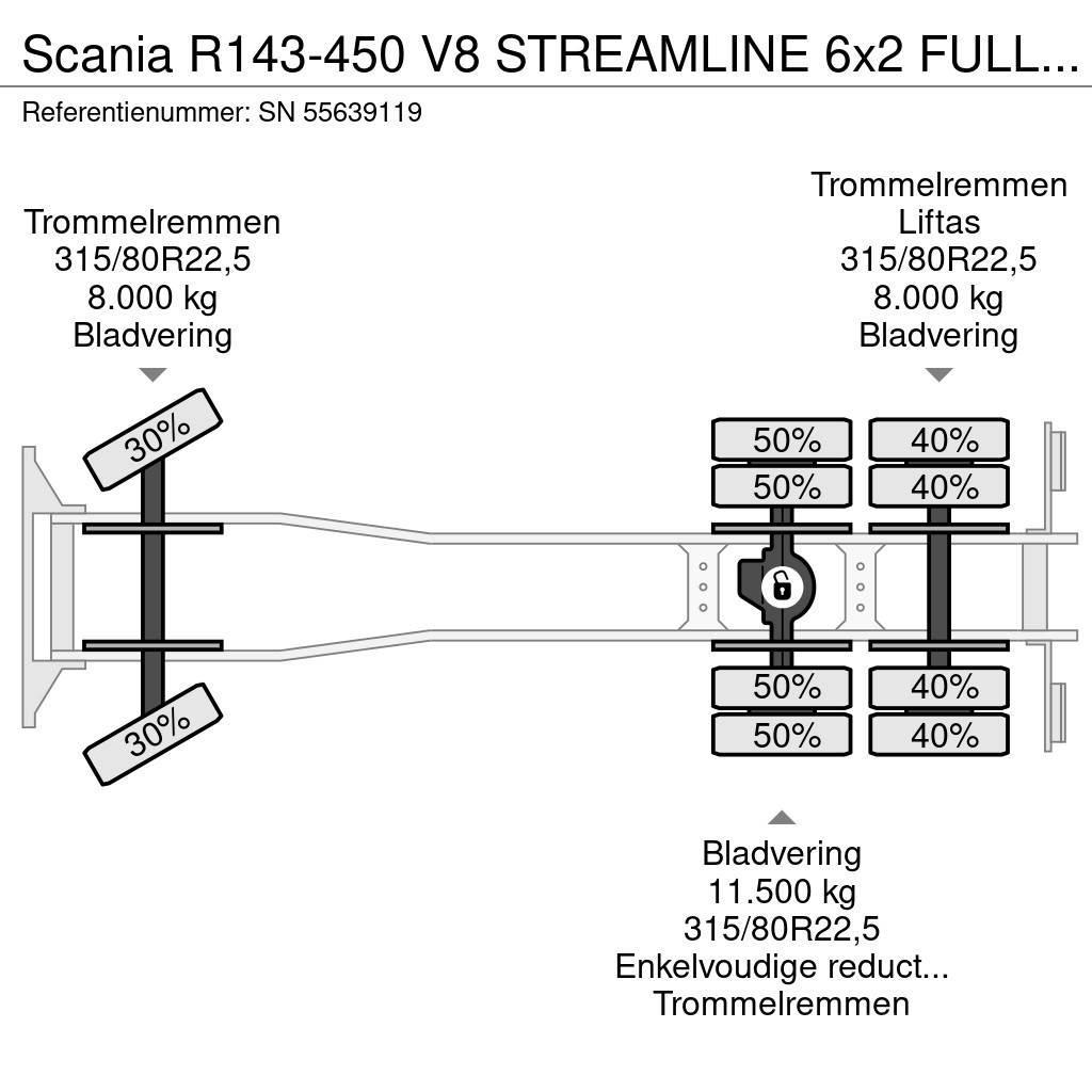 Scania R143-450 V8 STREAMLINE 6x2 FULL STEEL KIPPER (MANU Lastbiler med tip