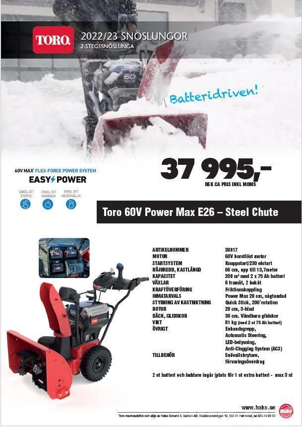 Toro Power Max E26 Batteridriven 2-stegs snöslunga Sneslynger