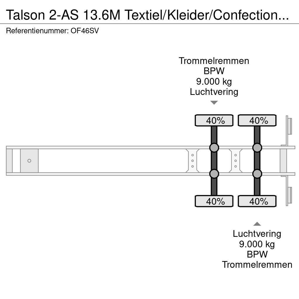 Talson 2-AS 13.6M Textiel/Kleider/Confection ABS APK/TUV Semi-trailer med fast kasse