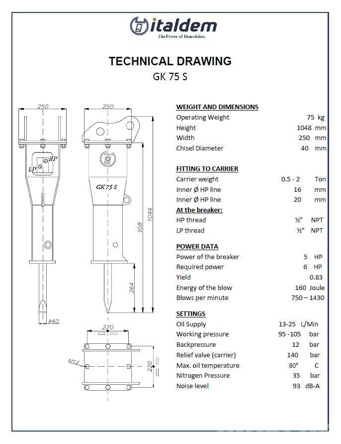 Italdem GK 75 S (1-2.5T) Hydraulik / Trykluft hammere