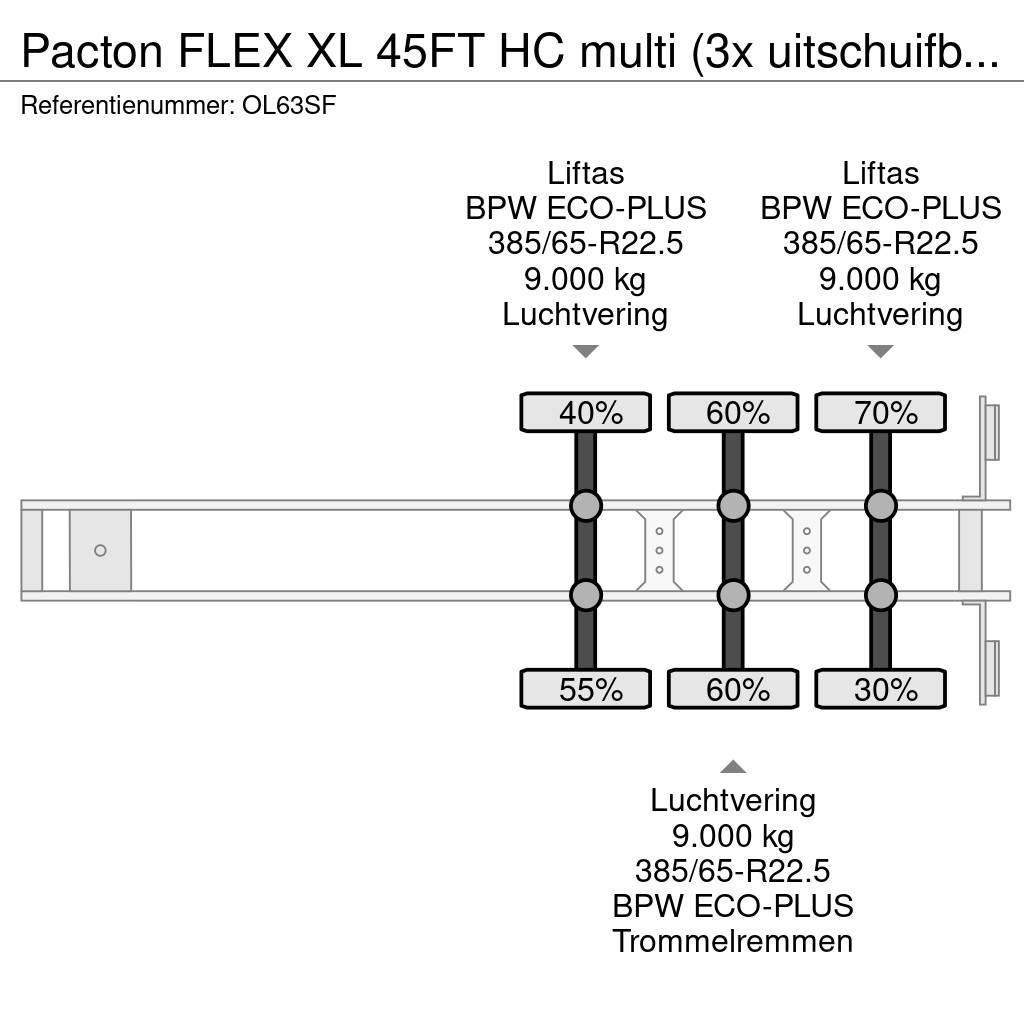 Pacton FLEX XL 45FT HC multi (3x uitschuifbaar), 2x lifta Semi-trailer med containerramme