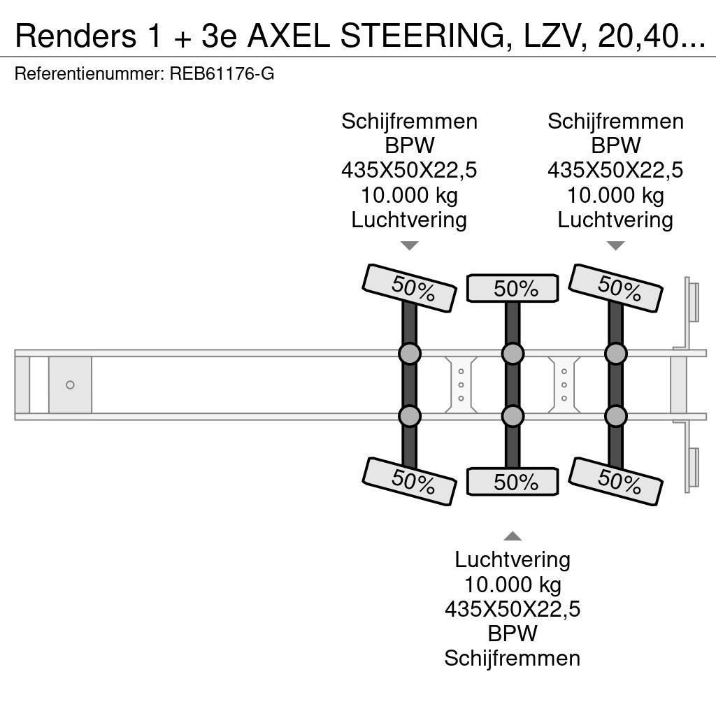 Renders 1 + 3e AXEL STEERING, LZV, 20,40,45 FT Semi-trailer med containerramme