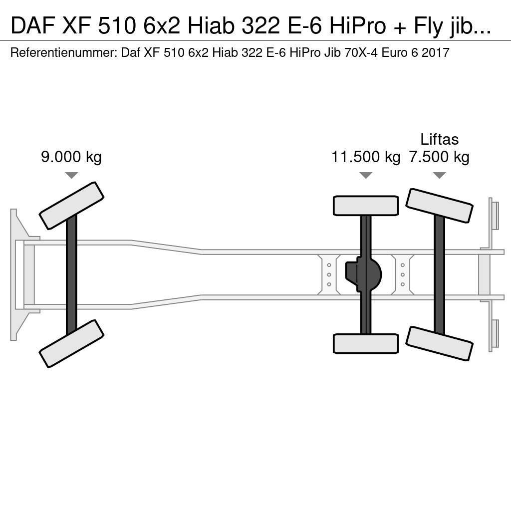 DAF XF 510 6x2 Hiab 322 E-6 HiPro + Fly jib Euro 6 Kraner til alt terræn