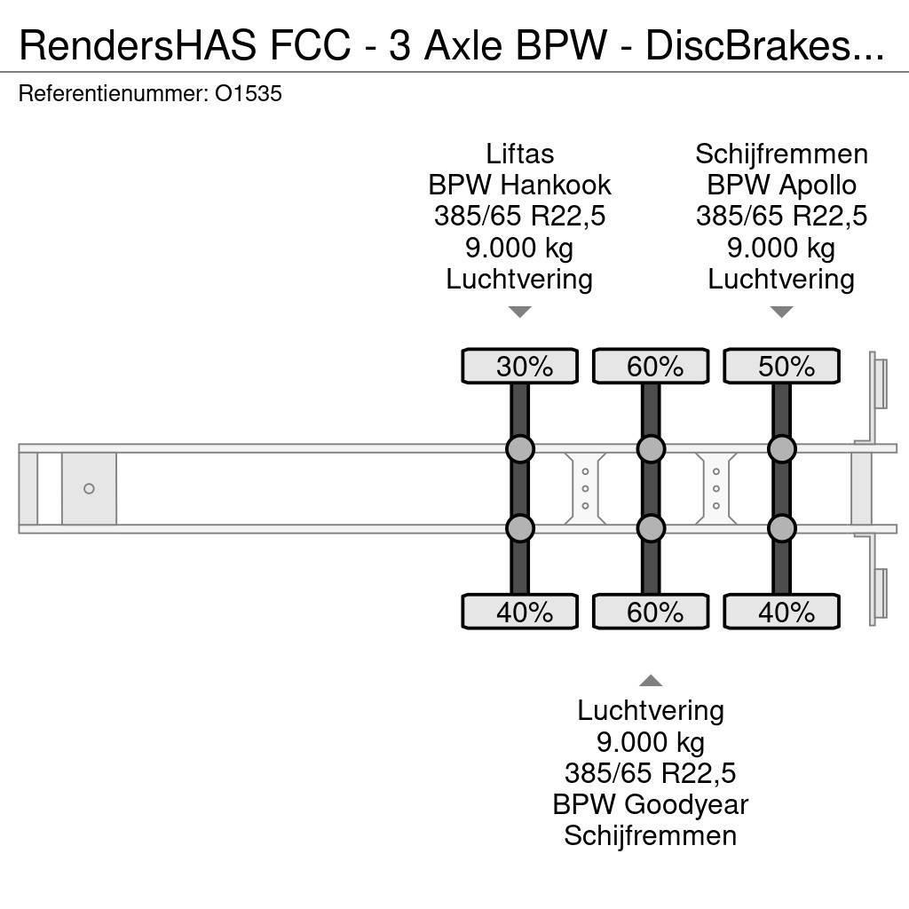 Renders HAS FCC - 3 Axle BPW - DiscBrakes - LiftAxle - Sli Semi-trailer med containerramme