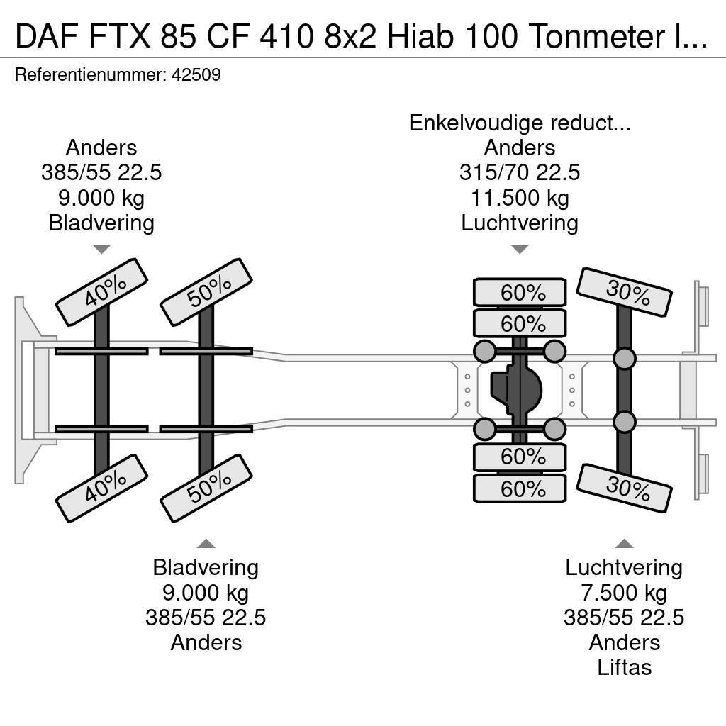 DAF FTX 85 CF 410 8x2 Hiab 100 Tonmeter laadkraan + Fl Kraner til alt terræn