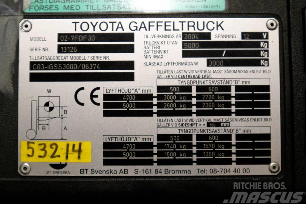 Toyota 7FDF30, 3-tons dieselmotviktstruck med 5m lyftöjd Diesel gaffeltrucks