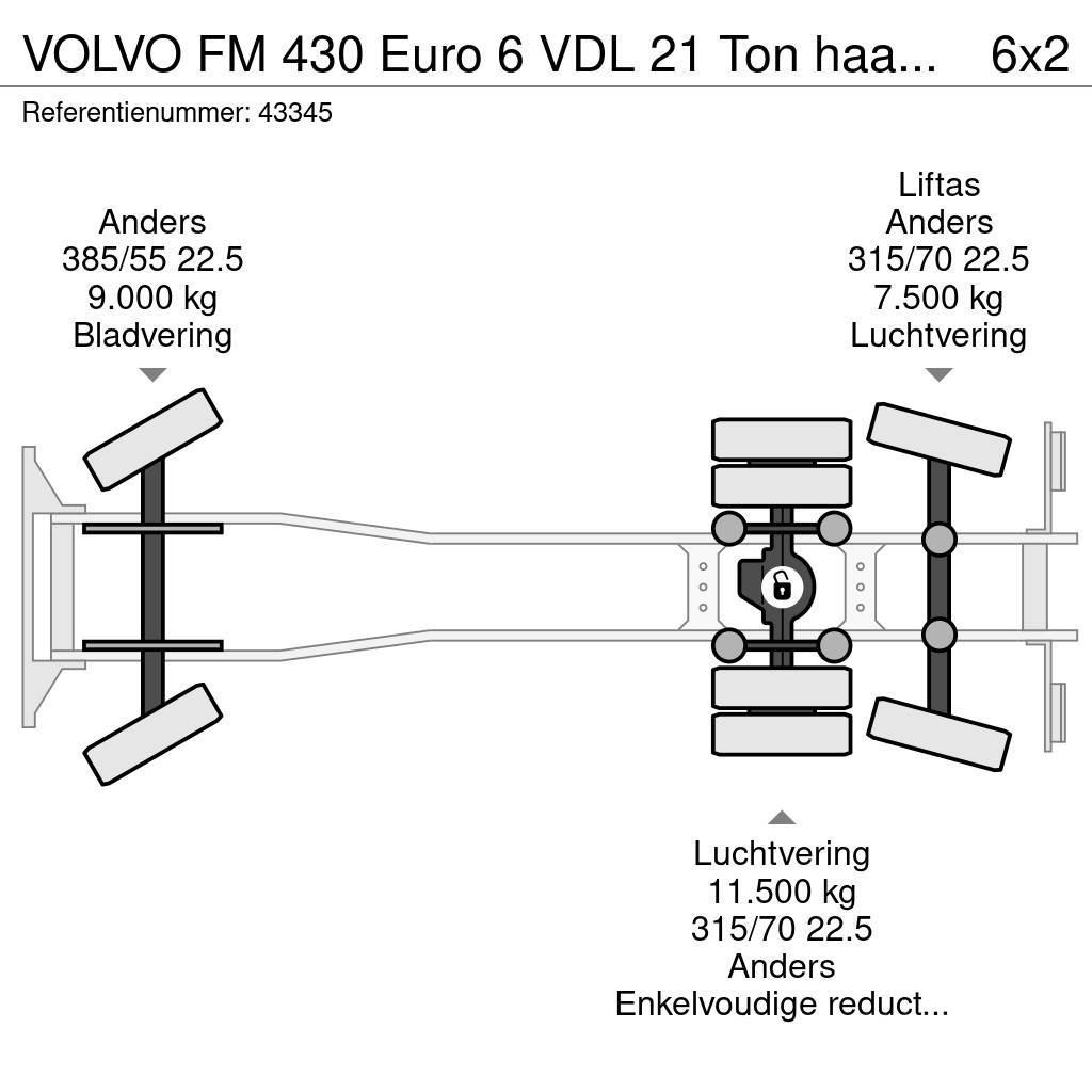 Volvo FM 430 Euro 6 VDL 21 Ton haakarmsysteem Lastbiler med containerramme / veksellad