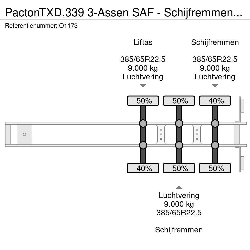 Pacton TXD.339 3-Assen SAF - Schijfremmen - Liftas - Kooi Semi-trailer med lad/flatbed