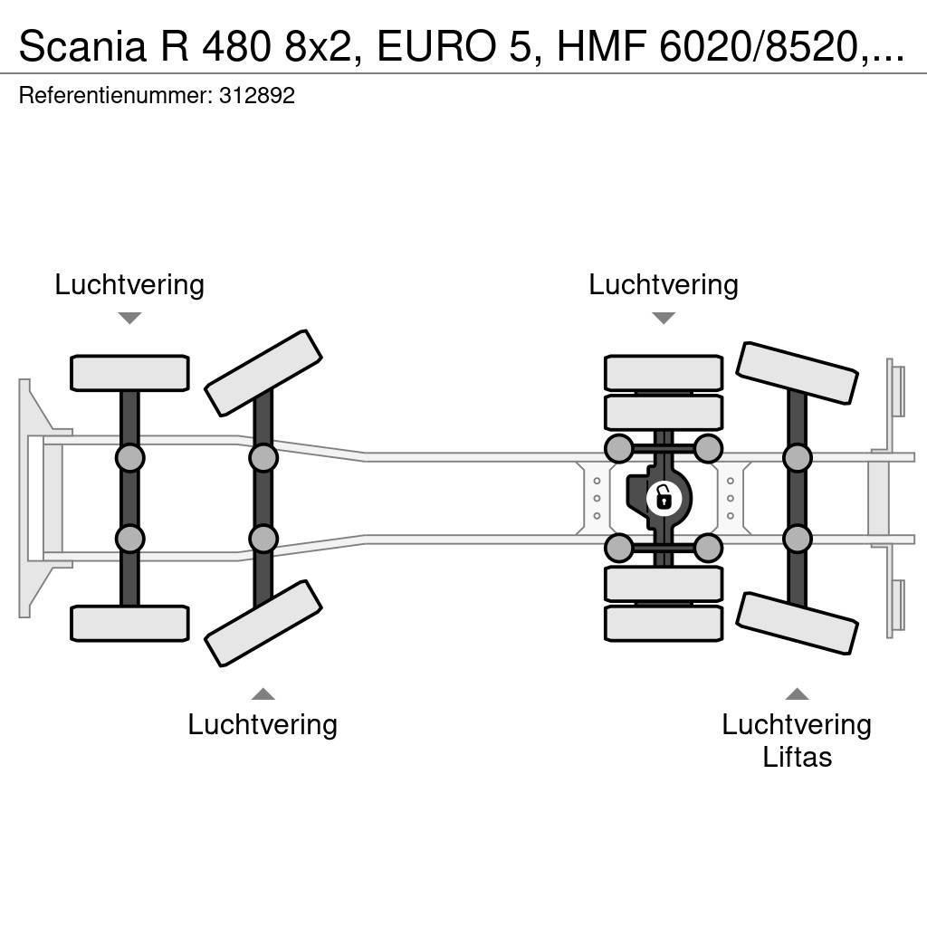 Scania R 480 8x2, EURO 5, HMF 6020/8520, Remote, Standair Lastbil med lad/Flatbed