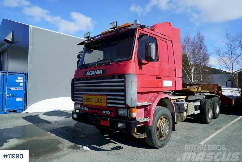 Scania R143H truck w/ 1977 Ohna Machine trailer. Trækkere