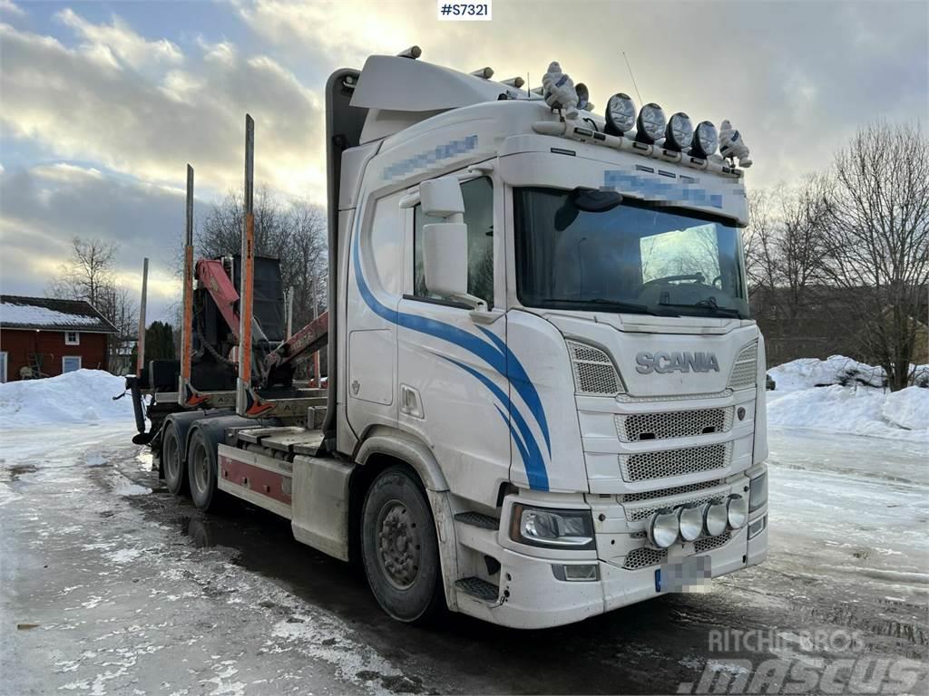Scania R650 Timber truck with wagon and crane Tømmertransport
