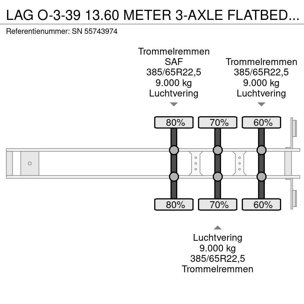 LAG O-3-39 13.60 METER 3-AXLE FLATBED (DRUM BRAKES / A Semi-trailer med lad/flatbed