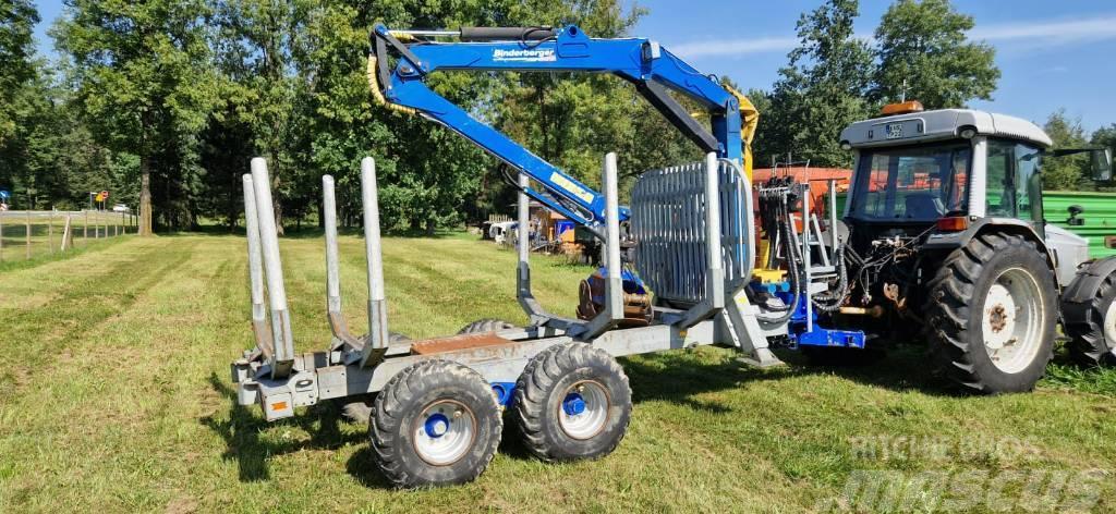 Binderberger AW8 tandem trailer + FK6700 Crane Like new Anhænger til tømmer