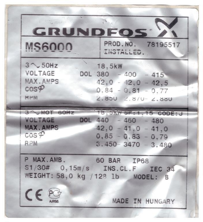 Grundfos SP60/11 - 25 HK Andet tilbehør