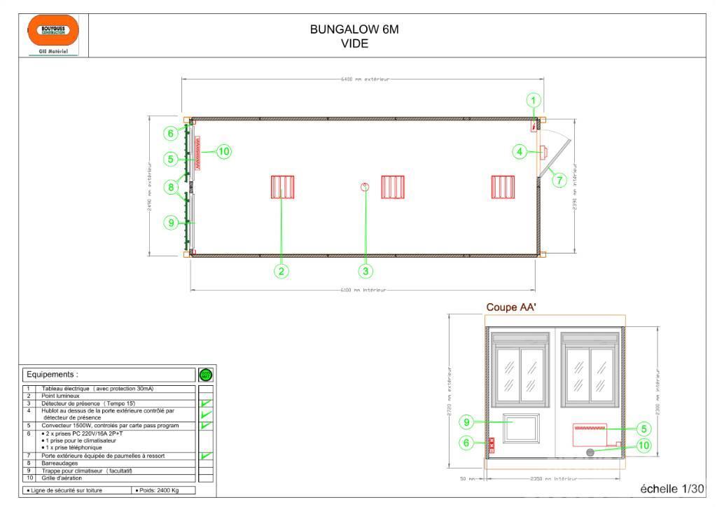  Bungalow 6 m Bureau vide Bygningsbarakker