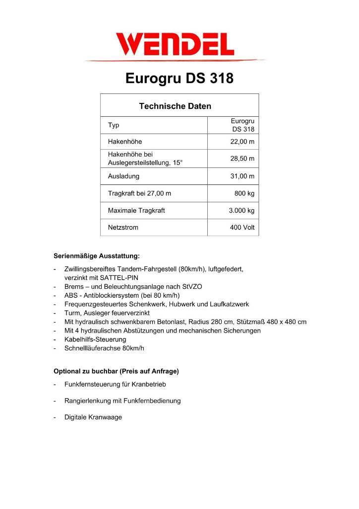 Eurogru DS 318 Schnellbaukran, Zimmermannkran, Kran Semimobilkraner