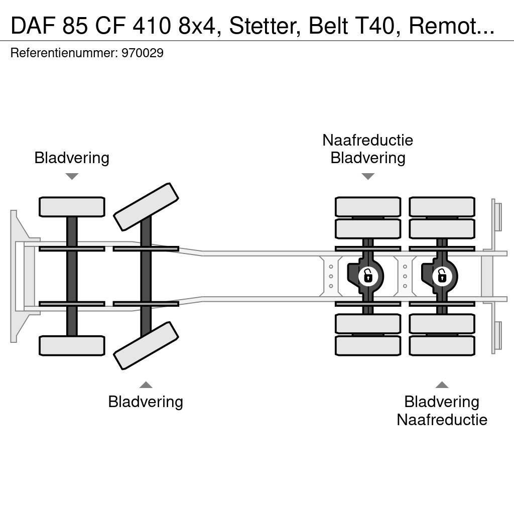 DAF 85 CF 410 8x4, Stetter, Belt T40, Remote, Steel su Betonbiler