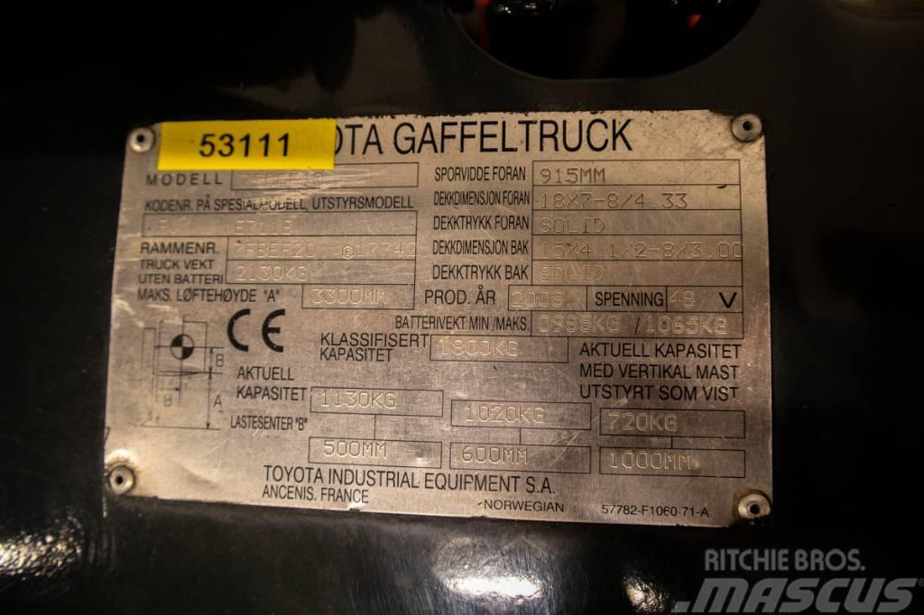 Toyota 7FBEF18, containergående 1,8-tons el motviktstruck El gaffeltrucks