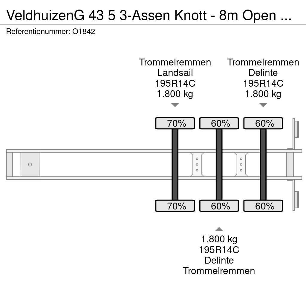 Veldhuizen G 43 5 3-Assen Knott - 8m Open Laadbak - Gegalvani Semi-trailer med lad/flatbed