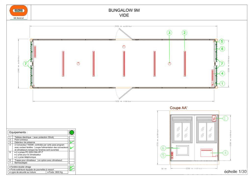  Bungalow 9 m Bureau vide Bygningsbarakker