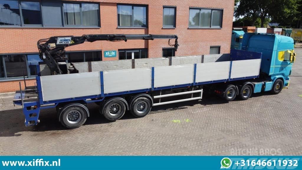 Floor 3-axle stone trailer with Kennis 14 ton/mtr crane Semi-trailer med lad/flatbed