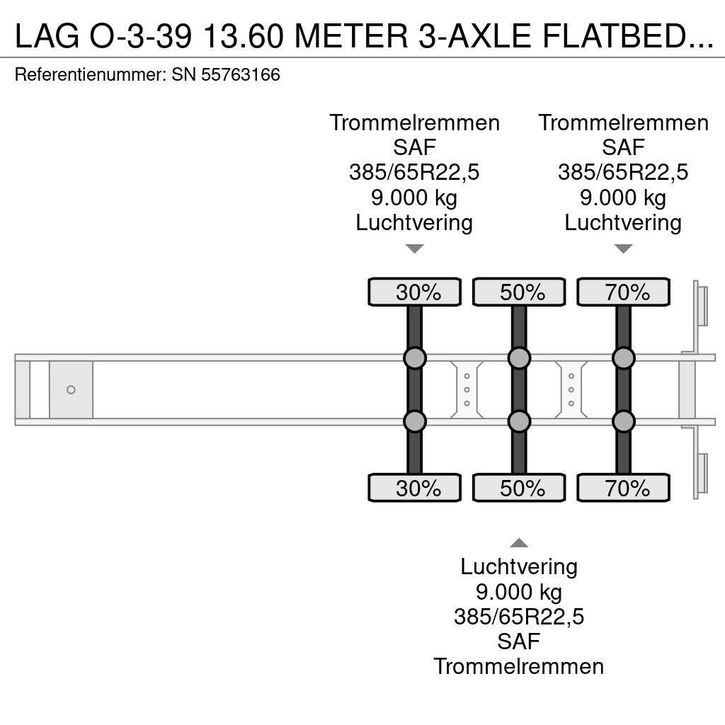 LAG O-3-39 13.60 METER 3-AXLE FLATBED (4 IDENTICAL UNI Semi-trailer med lad/flatbed