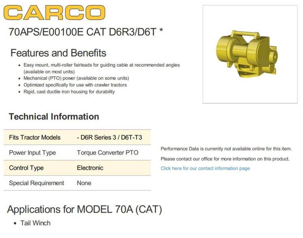 Carco 70APS/E00100E CAT D6R3 D6T WINCH Andet - entreprenør