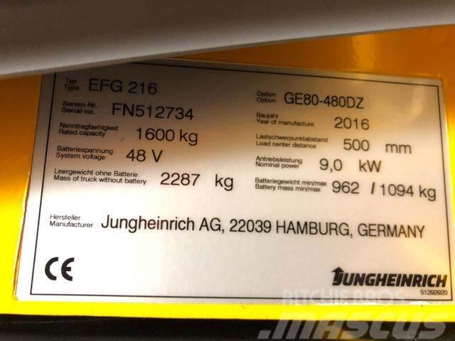 Jungheinrich EFG216 - 4.8 M HUBHÖHE -BATTERIE 91% -TRIPLEX Gaffeltrucks - andre