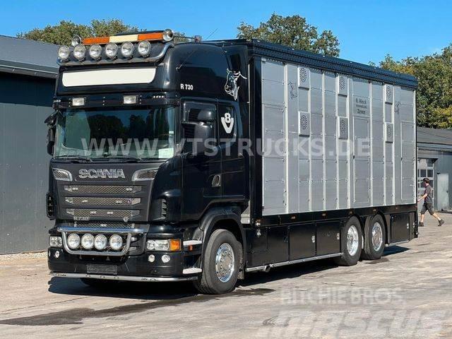 Scania R730 V8 6x2 2.Stock Stehmann + Hubdach, Vollluft Lastbiler til dyretransport
