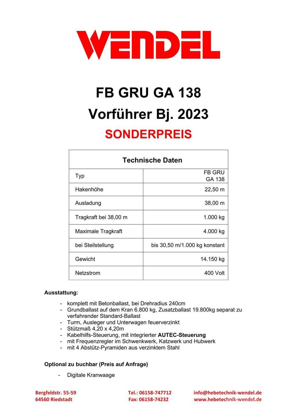 FB GRU Hochbaukran GA 138 Tårn kraner